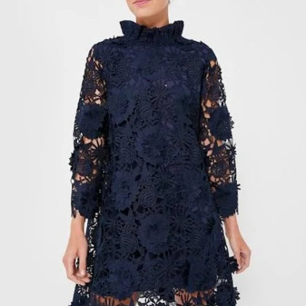 Tuckernuck Navy Blue Guipure Lace Daphne Dress SZ Small